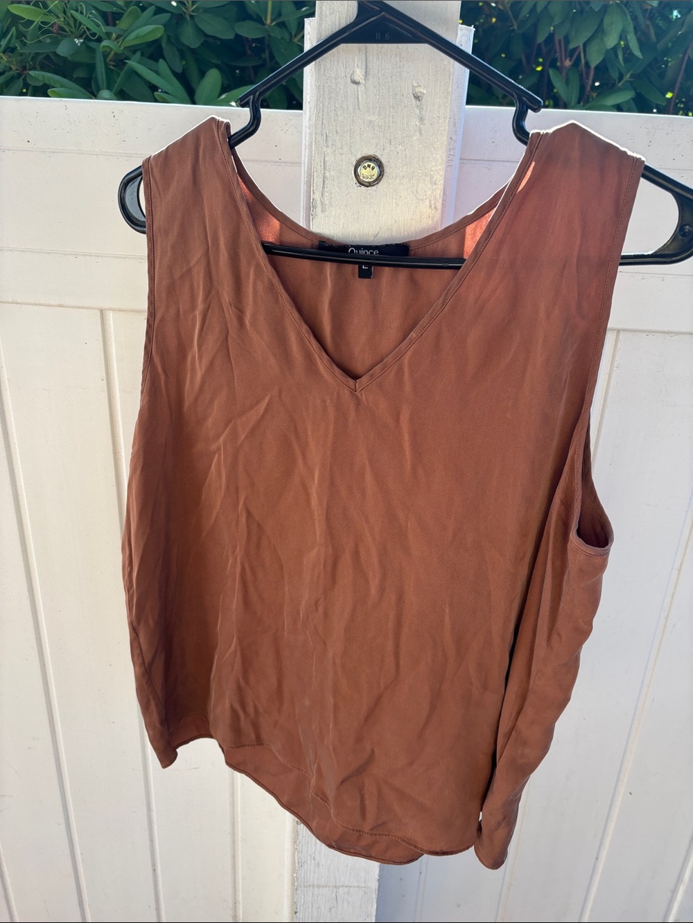 Quince Women's V-Neck Sleeveless Camisole — Rust 100% Silk - Picture 3 of 4